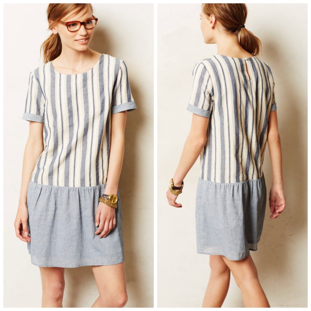 Anthropologie Maeve Drop Waist Chambray Dress